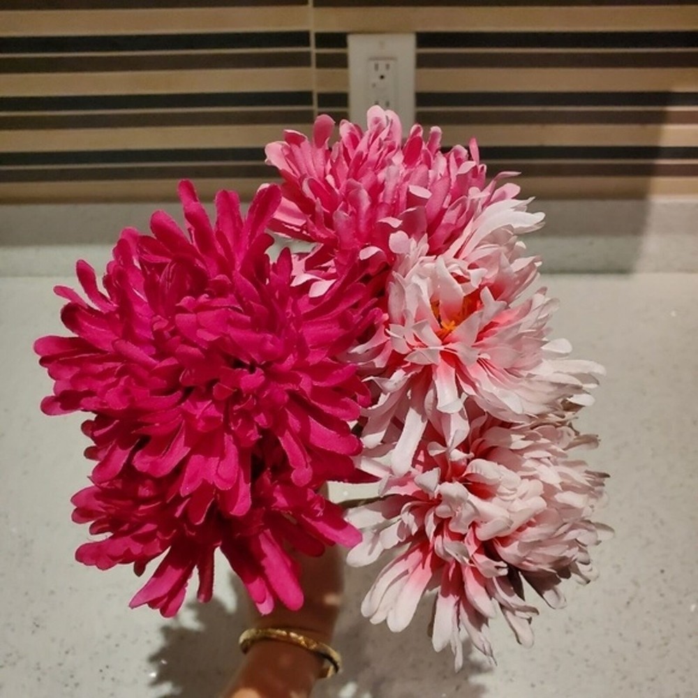 Ikea Faux Flowers 6 Pink Mums Botanical Boho Home Decor Work Feminine Nursery